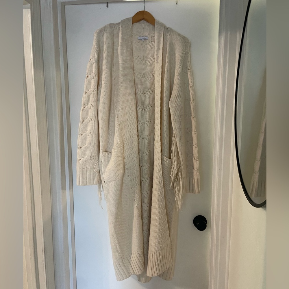 Shop D.LEE crescent cream fringe duster long sweater Rodeo Robe M/L
